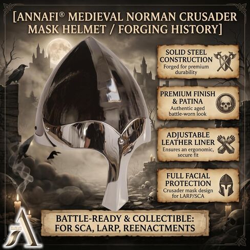 AnNafi® Medieval Viking Nasal Helmet Steel, Norman Spangenhelm Armor Helmet for Men, LARP, Cosplay, Reenactment Costume & Display | Adult Size Warrior Viking Wearable Helm Emperor metal Armour in Kuwait