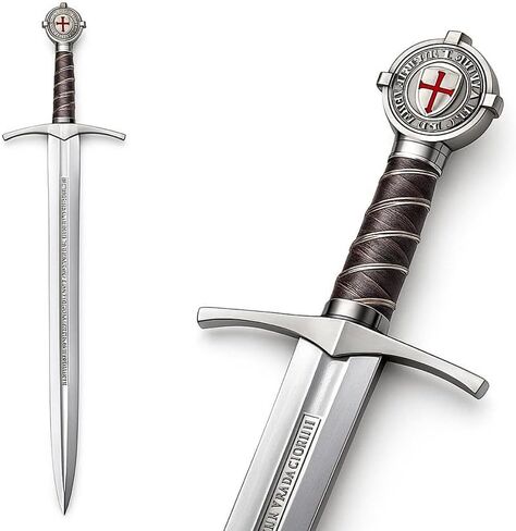 Templar Seal Medieval Display Sword – Stainless Steel Decorative Crusader Collectible with Latin Inscription – Wall & Office Décor Piece in Saudi Arabia