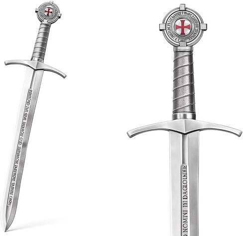 Templar Seal Medieval Display Sword – Stainless Steel Decorative Crusader Collectible with Latin Inscription – Wall & Office Décor Piece in Saudi Arabia
