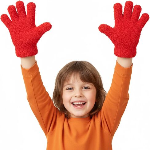 Red Thermal Kids Gloves, Fleece-Lined Half-Finger Winter Hand Protection for Children's Outdoor Play in Kuwait
