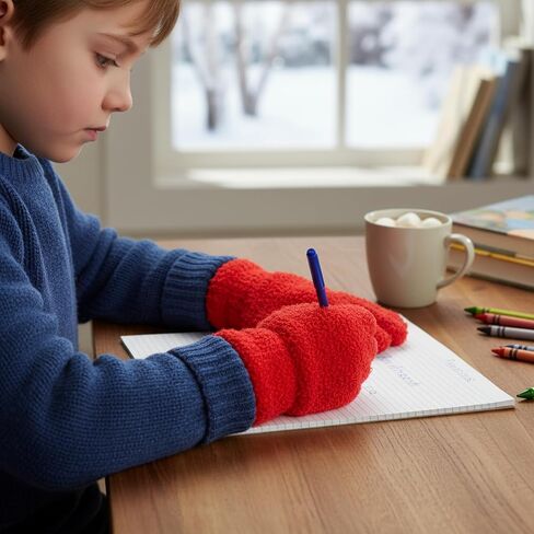 Red Thermal Kids Gloves, Fleece-Lined Half-Finger Winter Hand Protection for Children's Outdoor Play in Kuwait
