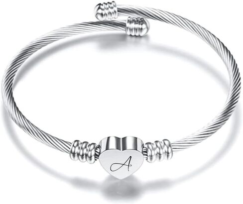 MYNENEY Gold/Rainbow Stainless Steel Bangles Jewery for Birthday Halloween Heart Initial A-Z Letters Bracelets for Girls in Saudi Arabia