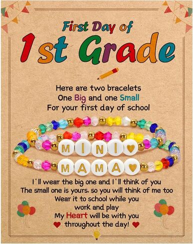 BAYLAY Back to School Bracelet - First Day of School Preschool/Kindergarten/1st Grade/2nd Grade/Back to School Stuff Gifts Supplies Mommy and Me Mommy Daughter Bracelets Heart Beaded Bracelets Gifts in Saudi Arabia