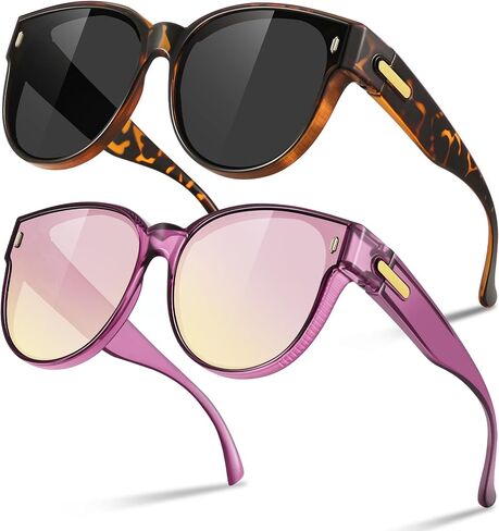 Polarized Fit Over Glasses Sunglasses for Women Trendy Large Round Shades Cover Glass Cateye UV400 for Driving in Kuwait