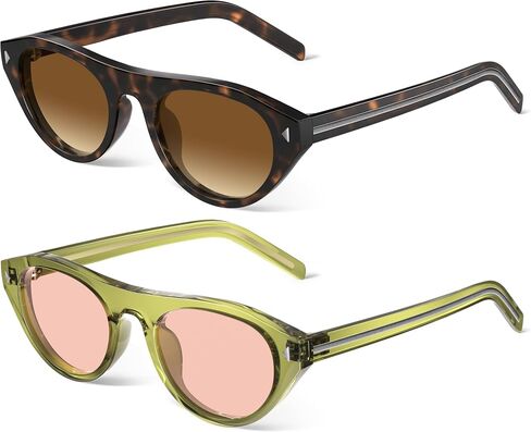 Retro Oval Cat Eye Sunglasses for Women - Trendy Y2K 90s Vintage Designer Sun Glasses for Driving Traveling Outfit in Kuwait