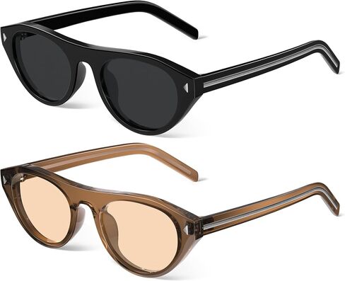 Retro Oval Cat Eye Sunglasses for Women - Trendy Y2K 90s Vintage Designer Sun Glasses for Driving Traveling Outfit in Kuwait