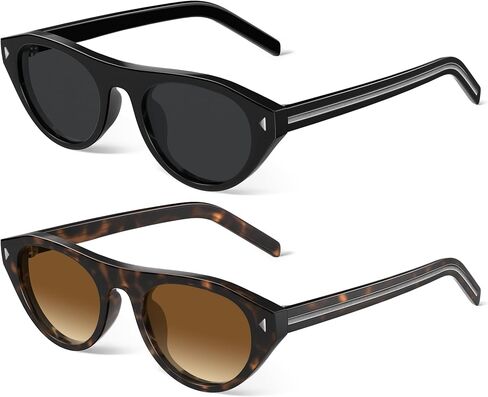 Retro Oval Cat Eye Sunglasses for Women - Trendy Y2K 90s Vintage Designer Sun Glasses for Driving Traveling Outfit in Kuwait
