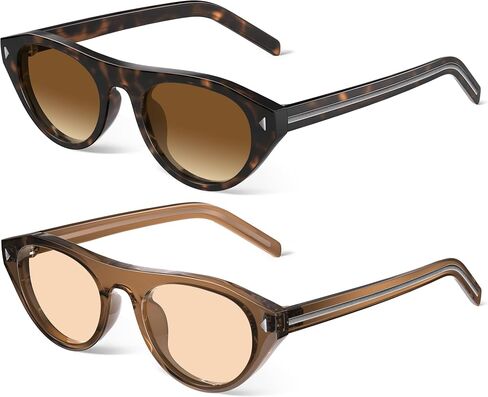 Retro Oval Cat Eye Sunglasses for Women - Trendy Y2K 90s Vintage Designer Sun Glasses for Driving Traveling Outfit in Kuwait