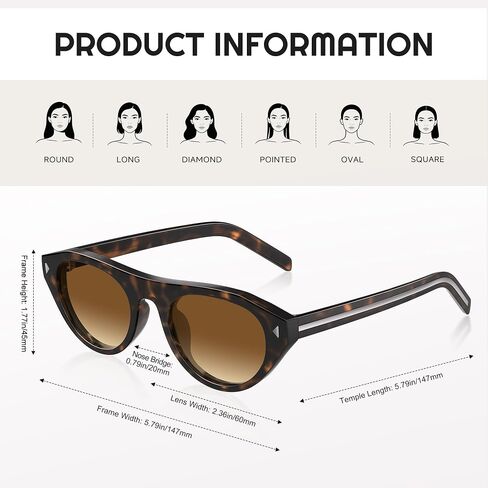 Retro Oval Cat Eye Sunglasses for Women - Trendy Y2K 90s Vintage Designer Sun Glasses for Driving Traveling Outfit in Kuwait
