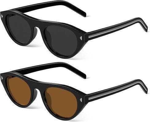 Retro Oval Cat Eye Sunglasses for Women - Trendy Y2K 90s Vintage Designer Sun Glasses for Driving Traveling Outfit in Kuwait
