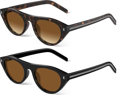 Retro Oval Cat Eye Sunglasses for Women - Trendy Y2K 90s Vintage Designer Sun Glasses for Driving Traveling Outfit in Kuwait