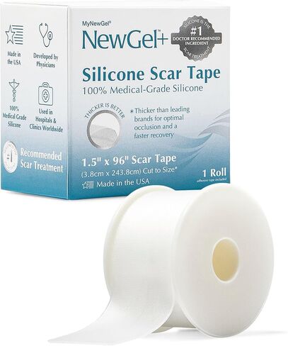 NewGel Plus Silicone Scar Tape Roll by MyNewGel – 100% Medical-Grade Silicone Scar Sheet for Surgery, C-Section, Keloid & Acne Scars – Extra Thick 1mm Tape – Made in USA – 1.5" x 96" in Kuwait