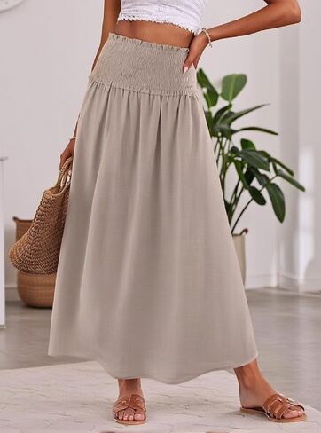 Women's Skirts High Waist A-Line Midi Skirt Flared Ruffle Hem Casual Versatile Skirt in Kuwait