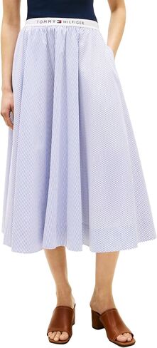 Tommy Hilfiger Women's Striped Cotton Midi Skirt with Elastic Waist in Kuwait