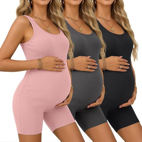3 Pack Women's Maternity Bodysuits | Pregnancy, Ribbed Knit, Cotton Jumpsuit, Yoga Shapewear, Sleeveless Tanks, Rompers, Workout, Lounge, Casual in Kuwait