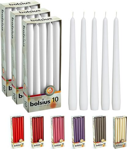 BOLSIUS Ivory Taper Candles - 10 Pack Unscented 10 Inch Dinner Candle Set - 8 Hours Burn Time - Premium European Quality - Smokeless and Dripless Household, Wedding, Party, and Home Décor Candlesticks in Saudi Arabia
