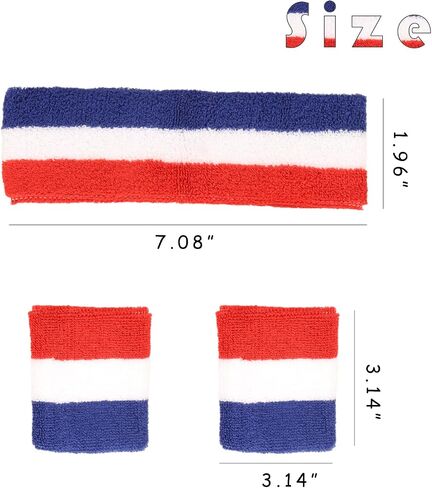 Striped Sweatband Set – 1 Headband & 2 Wristbands Moisture-Wicking Terry Cloth Sports Sweatbands for Costumes, Cosplay & Athletic in Kuwait
