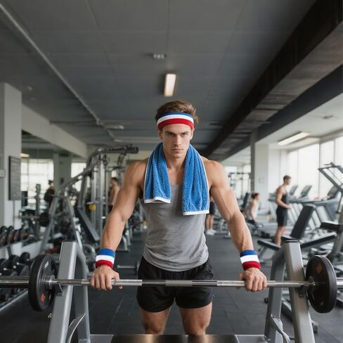 Striped Sweatband Set – 1 Headband & 2 Wristbands Moisture-Wicking Terry Cloth Sports Sweatbands for Costumes, Cosplay & Athletic in Kuwait