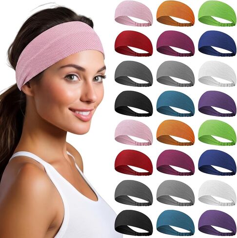 Unittype 24 Pcs Cooling Headbands for Women Bulk Wide Elastic Non Slip Moisture Wicking Sweatband for Men Workout, Gym, Yoga in Kuwait