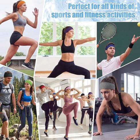 Unittype 24 Pcs Cooling Headbands for Women Bulk Wide Elastic Non Slip Moisture Wicking Sweatband for Men Workout, Gym, Yoga in Kuwait