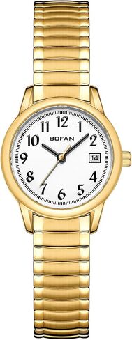 BOFAN Small Gold Watches for Women with Vintage Stainless Steel Expansion Band,Classic Round Case,Easy Read Dial,Date Display,Water Resistant in Saudi Arabia