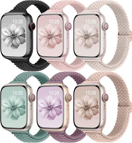 Slim Braided Bands for Apple Watch Band 40mm 41mm 42mm 38mm 46mm 44mm 45mm 49mm Women,Stretchy Solo Loop Nylon Elastic Thin Narrow Skinny Strap for iWatch Ultra 3 SE 3 Series 11 10 9 8 7 6 5 4 3 2 1 in Saudi Arabia