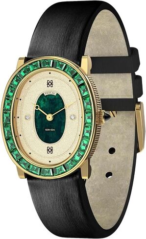 PASCAL Oval Halo Diamond Watch for Women, Swiss Movement Luxury Watch with 2.69 Ct Lab-Grown Gemstones, Sapphire Crystal, Vintage Gold Leather Watch (Gift for Women) in Saudi Arabia