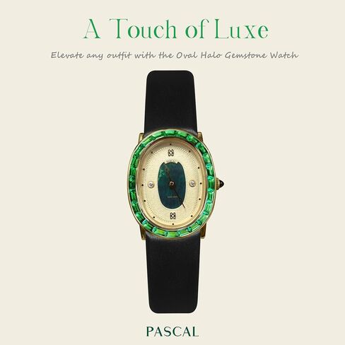 PASCAL Oval Halo Diamond Watch for Women, Swiss Movement Luxury Watch with 2.69 Ct Lab-Grown Gemstones, Sapphire Crystal, Vintage Gold Leather Watch (Gift for Women) in Saudi Arabia
