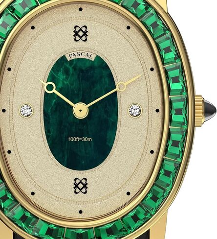 PASCAL Oval Halo Diamond Watch for Women, Swiss Movement Luxury Watch with 2.69 Ct Lab-Grown Gemstones, Sapphire Crystal, Vintage Gold Leather Watch (Gift for Women) in Saudi Arabia
