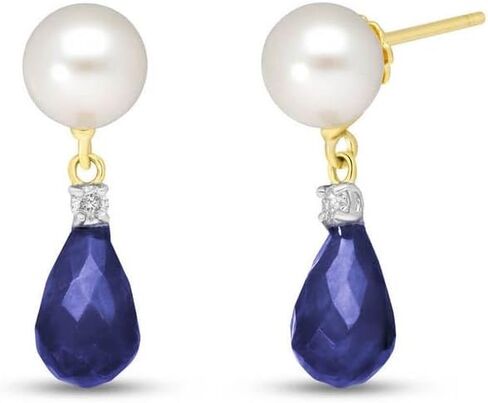 Galaxy Gold GG 14k Solid Gold Stud Earrings with Diamonds, Sapphires and Pearls in Saudi Arabia