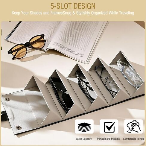 Travel Sunglasses Organizer,Foldable Travel Sunglass Case with 3 Slots for Multiple Pairs,Portable Eyeglasses Holder-Black in Kuwait