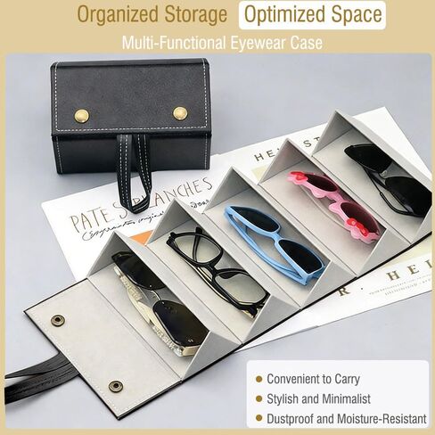 Travel Sunglasses Organizer,Foldable Travel Sunglass Case with 3 Slots for Multiple Pairs,Portable Eyeglasses Holder-Black in Kuwait