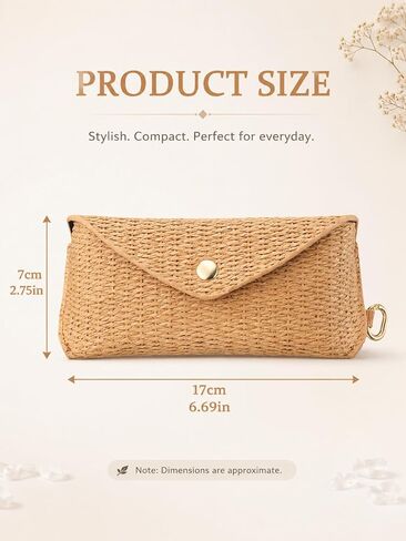 Woven Straw Sunglasses Case with Clip, Hard Shell Boho Rattan Pouch, Portable Travel Beach Accessory for Women Girl in Kuwait