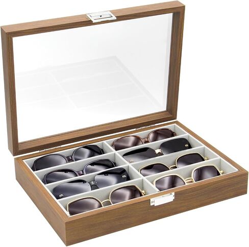 8 Slots Sunglass Organizer with Clear Top Lid – PU Leather Glasses Case Display Tray,Removable Dividers in Saudi Arabia