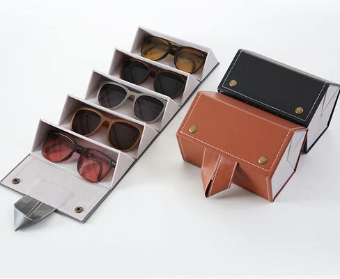 TOPINCN Sunglasses Organizer Case Men Women 5 Slot EyeGlass Holder Storage Travel Case PU Leather Travel Glasses Case Storage for Glasses Jewelry(Brown) in Kuwait