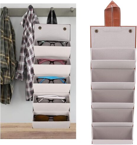 TOPINCN Sunglasses Organizer Case Men Women 5 Slot EyeGlass Holder Storage Travel Case PU Leather Travel Glasses Case Storage for Glasses Jewelry(Brown) in Kuwait