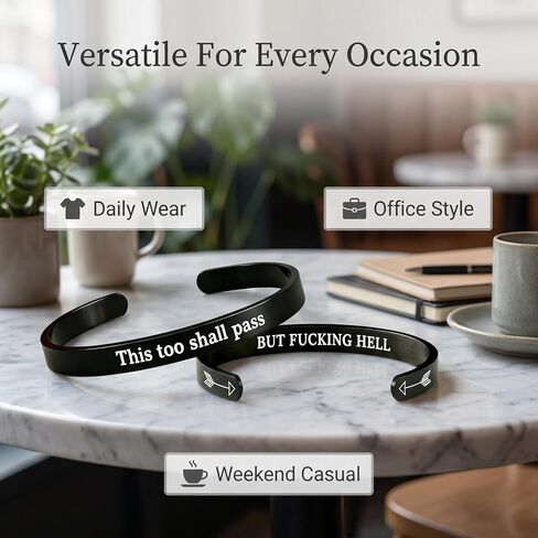 This Too Shall Pass Mantra Cuff Bracelet, Hidden Information Bracelet, Gifts for Women in Kuwait
