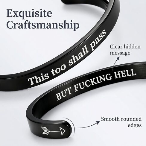 This Too Shall Pass Mantra Cuff Bracelet, Hidden Information Bracelet, Gifts for Women in Kuwait