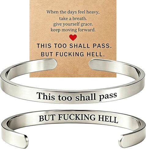 This Too Shall Pass Mantra Cuff Bracelet, Hidden Information Bracelet, Gifts for Women in Kuwait