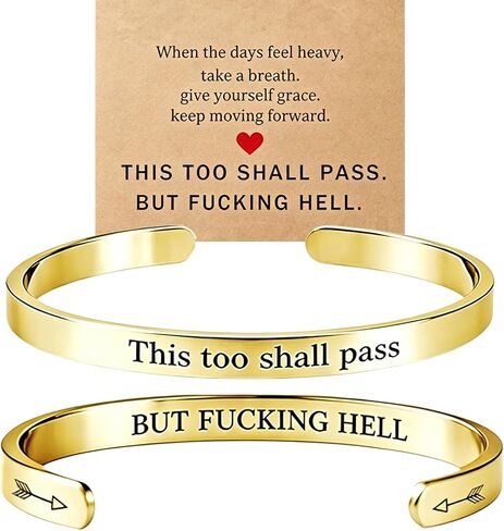This Too Shall Pass Mantra Cuff Bracelet, Hidden Information Bracelet, Gifts for Women in Kuwait