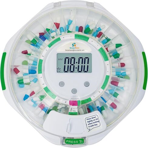 Automatic Pill Dispenser with Lock for Caregivers | 28-Day Medication Organizer for Seniors | 6 Daily Alarms & Flashing Light Reminder - No App or WiFi Needed in Saudi Arabia