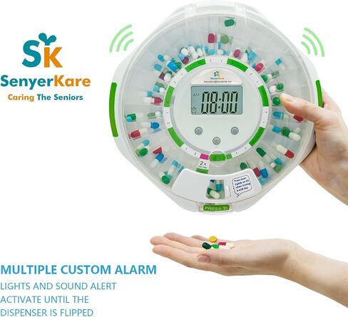 Automatic Pill Dispenser with Lock for Caregivers | 28-Day Medication Organizer for Seniors | 6 Daily Alarms & Flashing Light Reminder - No App or WiFi Needed in Saudi Arabia