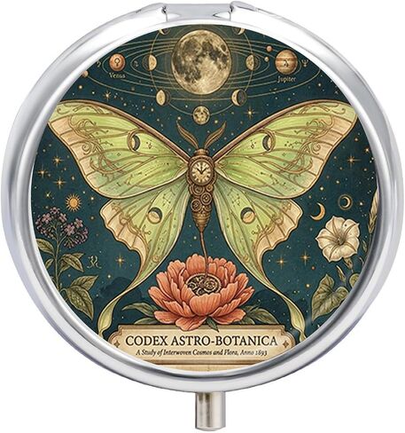 3 Compartment Travel Pill Case, Portable Round Pill Box for Pocket or Purse, Decorative Metal Medicine Vitamin Organizer. (The Sun and the Moon) in Saudi Arabia
