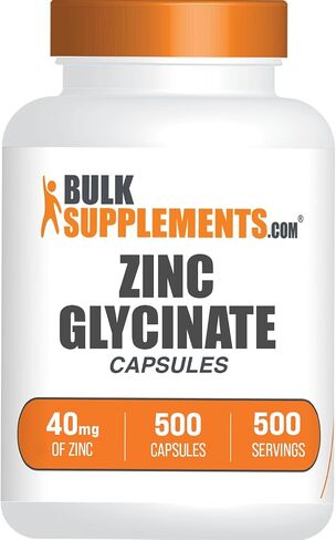 BulkSupplements.com كبسولات جليسينات الزنك - مكمل الزنك لدعم المناعة والجلد - 500 كبسولة (عبوة من قطعة واحدة) in Kuwait