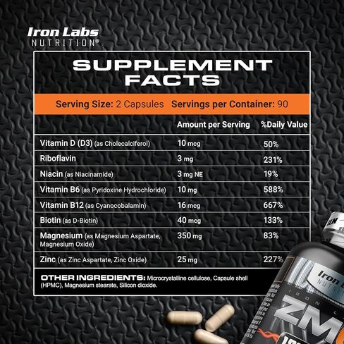 Iron Labs ZM6 - High Strength Zinc and Magnesium Supplement - 180 Vegetarian Capsules (3 Month Supply) - Super Enhanced Zinc Magnesium Aspartate and B6 Complex in Saudi Arabia