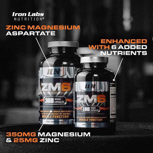 Iron Labs ZM6 - High Strength Zinc and Magnesium Supplement - 180 Vegetarian Capsules (3 Month Supply) - Super Enhanced Zinc Magnesium Aspartate and B6 Complex in Saudi Arabia
