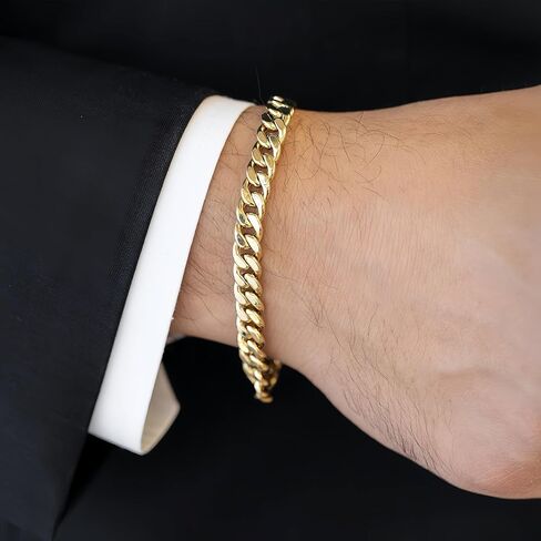 HIKARITO 7mm Gold Cuban Link Chain Bracelet for Men ＆ Women,14K Gold Filled Bracelets Chain for Women & Men Chains for Mens Cuban Chains Bracelet Secure Buckle Hypoallergenic Trendy Dainty Jewelry Gifts Size( 7.5/8/8.5 in) in Kuwait