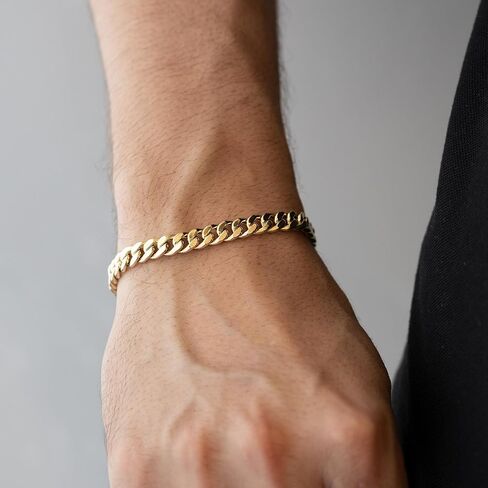HIKARITO 7mm Gold Cuban Link Chain Bracelet for Men ＆ Women,14K Gold Filled Bracelets Chain for Women & Men Chains for Mens Cuban Chains Bracelet Secure Buckle Hypoallergenic Trendy Dainty Jewelry Gifts Size( 7.5/8/8.5 in) in Kuwait