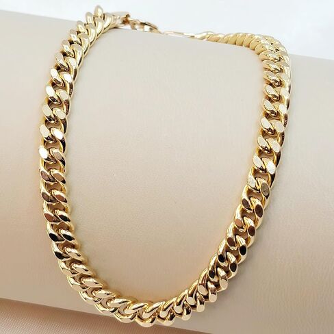 HIKARITO 7mm Gold Cuban Link Chain Bracelet for Men ＆ Women,14K Gold Filled Bracelets Chain for Women & Men Chains for Mens Cuban Chains Bracelet Secure Buckle Hypoallergenic Trendy Dainty Jewelry Gifts Size( 7.5/8/8.5 in) in Kuwait