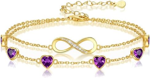 18K Yellow Gold Infinity Birthstone Bracelet/Anklet Adjustable 12 Months Infinity Bracelet/Anklet with Heart Birthstone Birthday Christmas Jewelry Gifts for Women Mom Her in Saudi Arabia